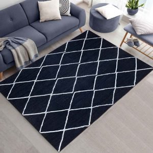 Hand Braided Geometric Blue Jute Rug