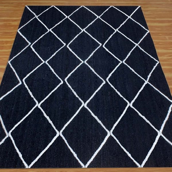Hand Braided Geometric Blue Jute Rug - Image 3