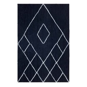 Handmade Geometric Blue White Jute Rug