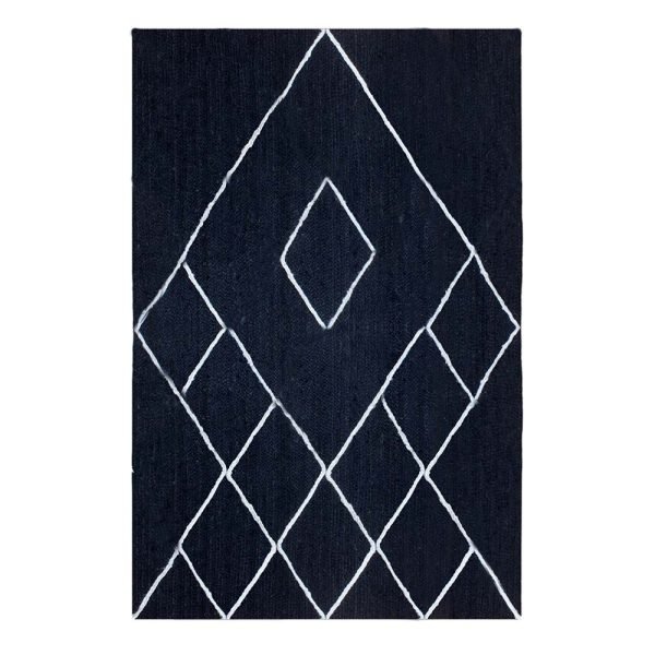Handmade Geometric Blue White Jute Rug
