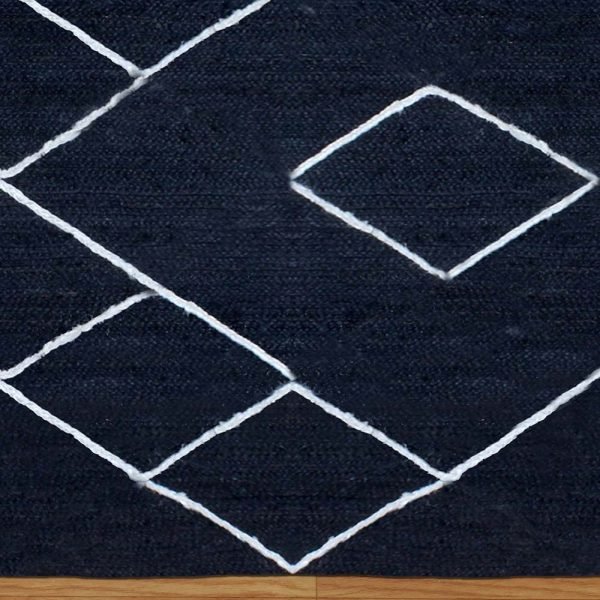 Handmade Geometric Blue White Jute Rug - Image 5
