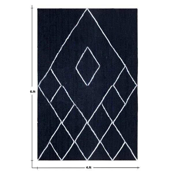 Handmade Geometric Blue White Jute Rug - Image 6