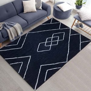 Handmade Geometric Blue Jute Rug