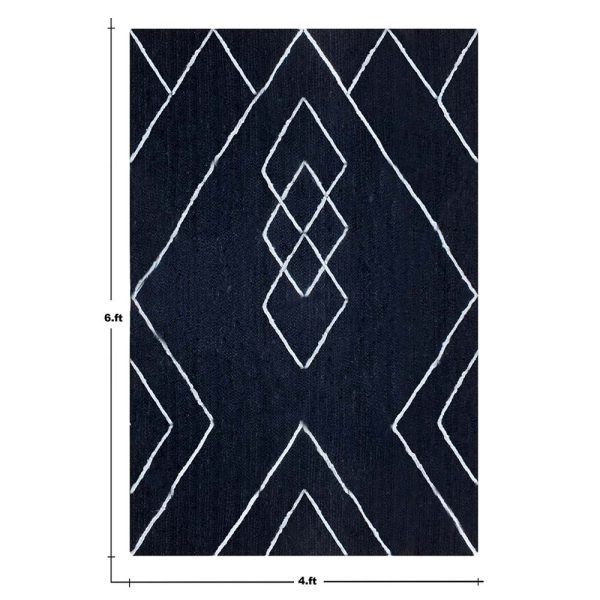 Handmade Geometric Blue Jute Rug - Image 6