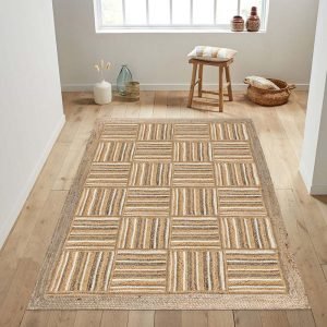 Handmade Beige White Jute Living Area Rugs