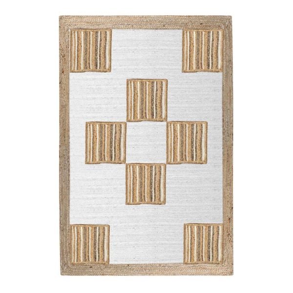 Geometric Jute Handmade White & Beige Rug