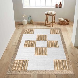 Geometric Jute Handmade White & Beige Rug