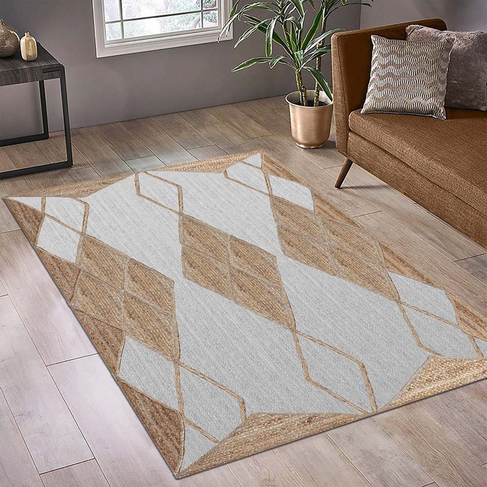 Hand Braided White Beige Jute Area Rugs - Image 2