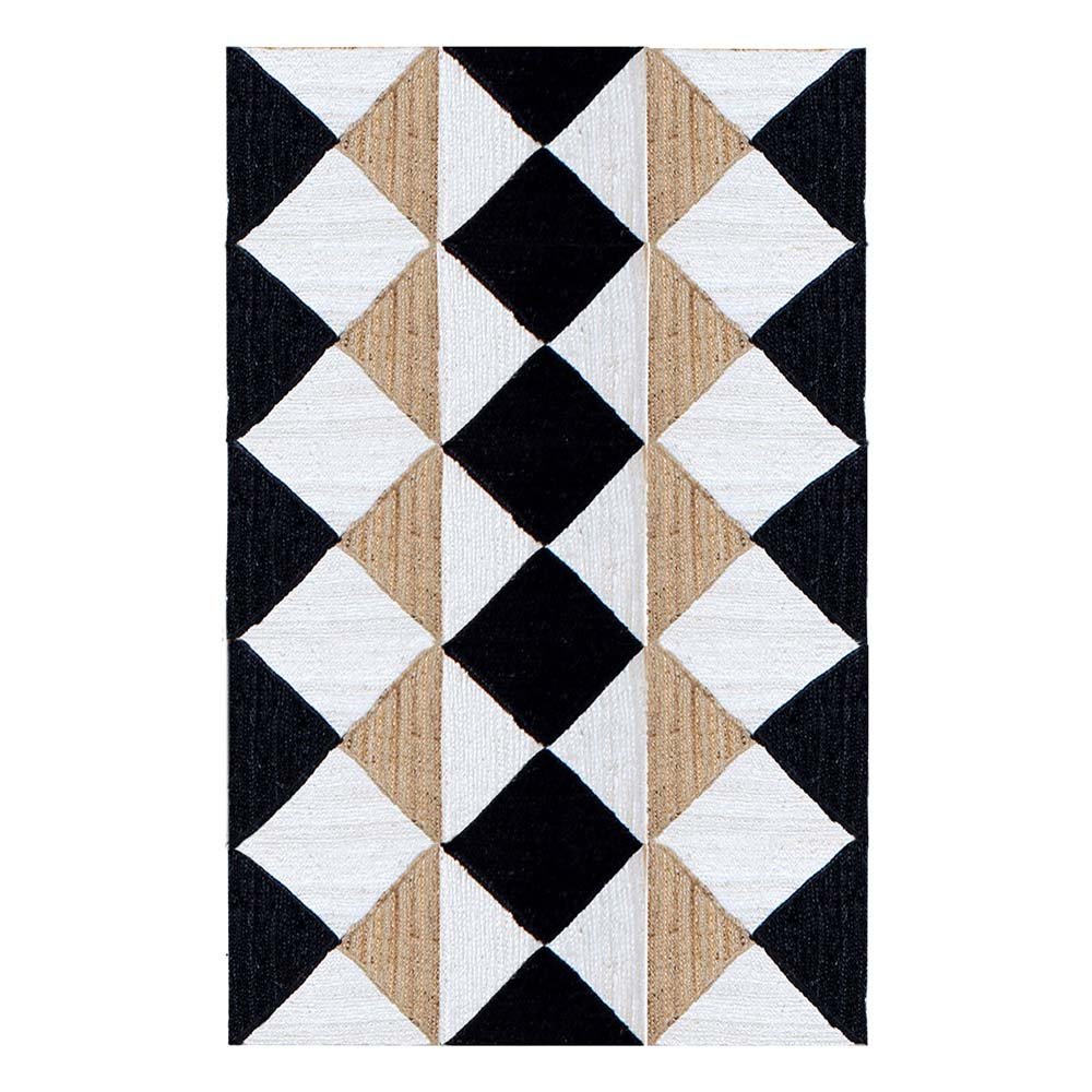 Black White Jute Rug Handmade Floor Carpet