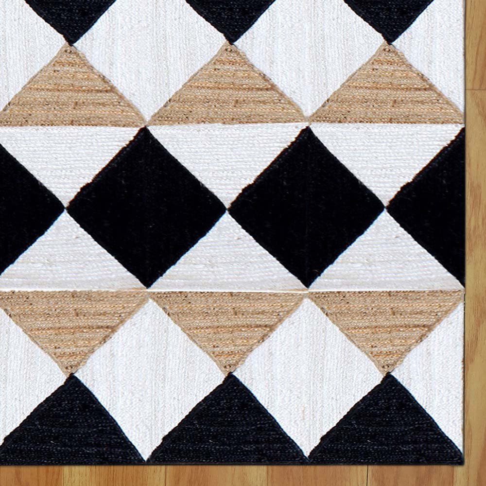Black White Jute Rug Handmade Floor Carpet - Image 4