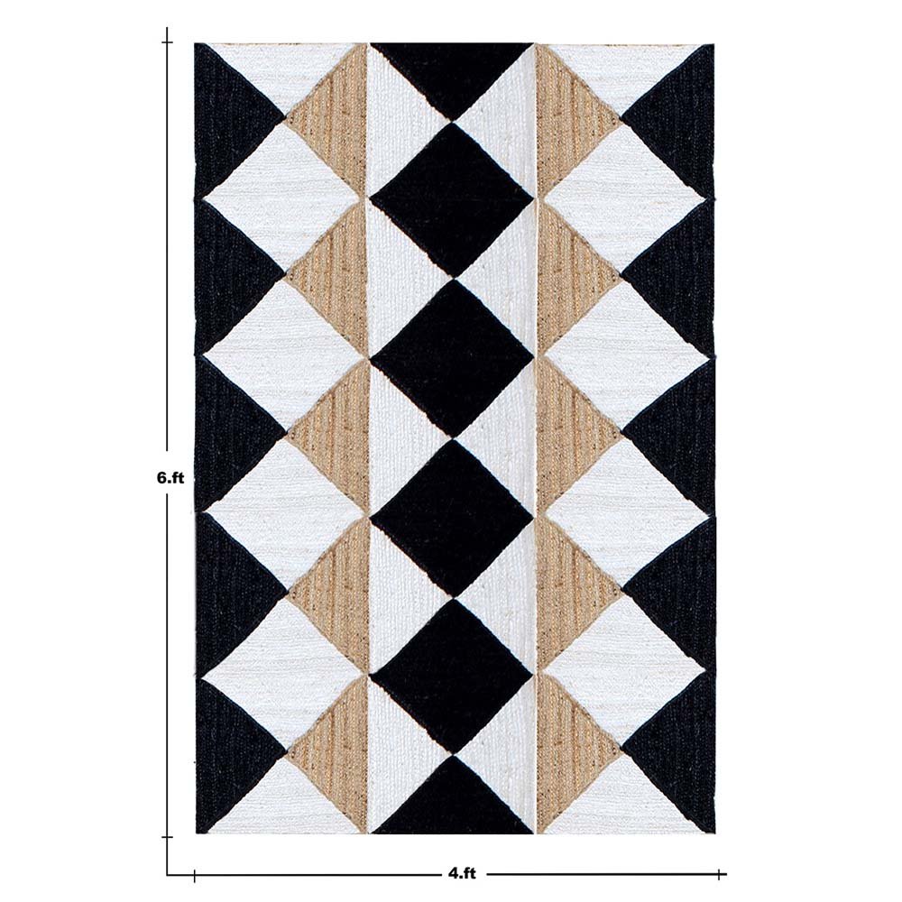 Black White Jute Rug Handmade Floor Carpet - Image 6