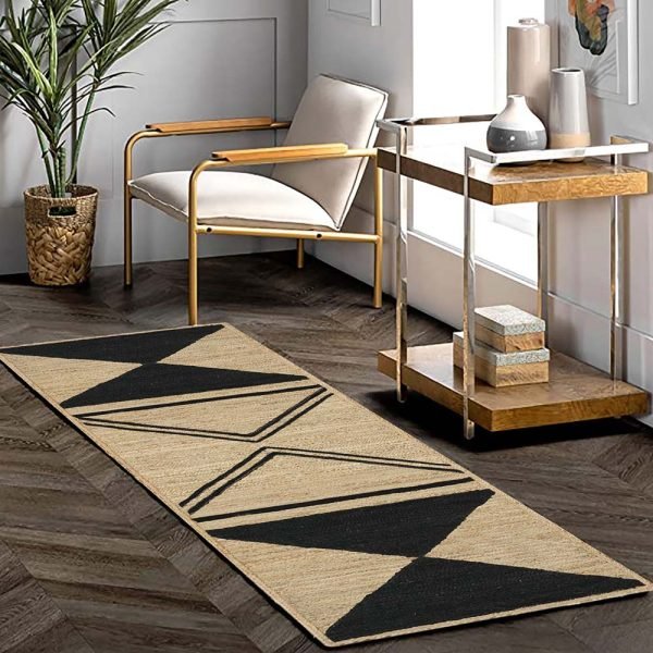 Beige & Black Hand Braided Jute Area Rug - Image 2