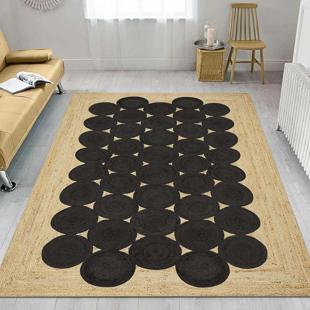 Geometric Black Jute Handmade Rugs - Image 2