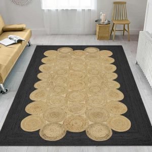 Hand Braided Beige Geometric Jute Area Rug