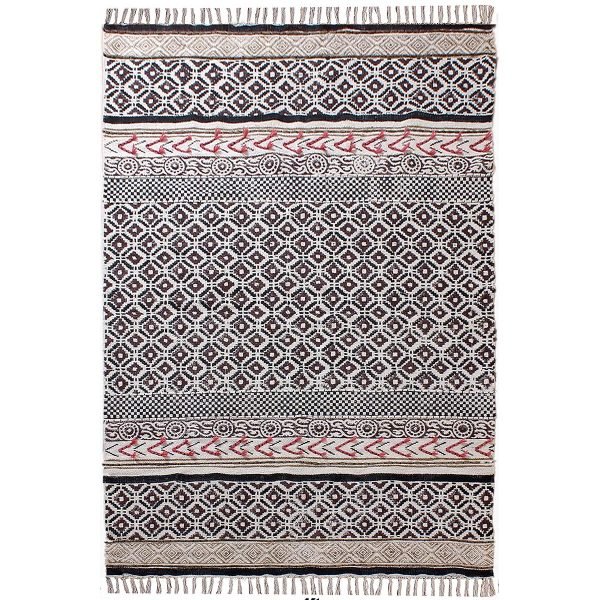 Handmade Cotton Black Block Printed Rug