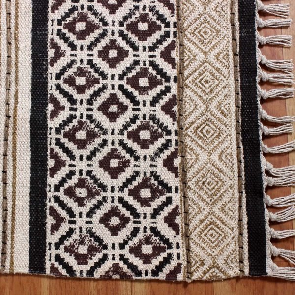Handmade Cotton Black Block Printed Rug - Image 4