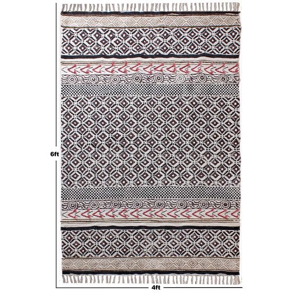 Handmade Cotton Black Block Printed Rug - Image 8