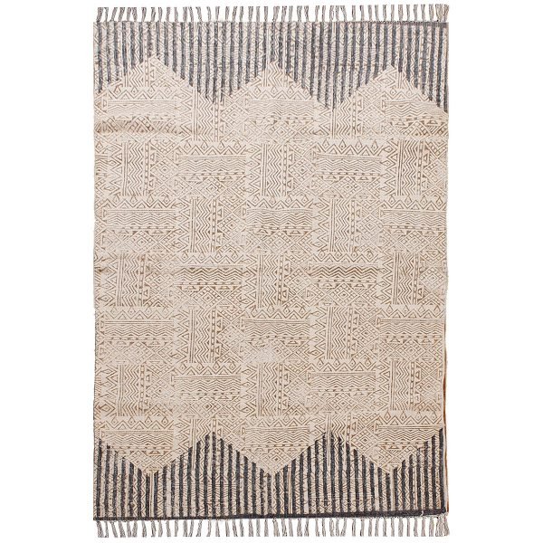 Cotton Gray Handmade Block Printed Area Rug