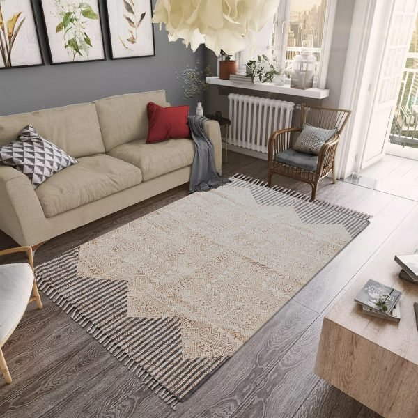 Cotton Gray Handmade Block Printed Area Rug - Image 2