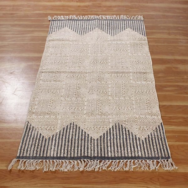 Cotton Gray Handmade Block Printed Area Rug - Image 3