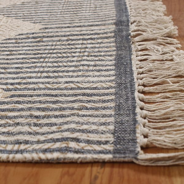 Cotton Gray Handmade Block Printed Area Rug - Image 6