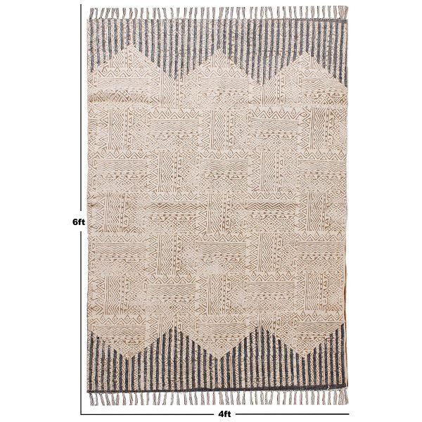 Cotton Gray Handmade Block Printed Area Rug - Image 8