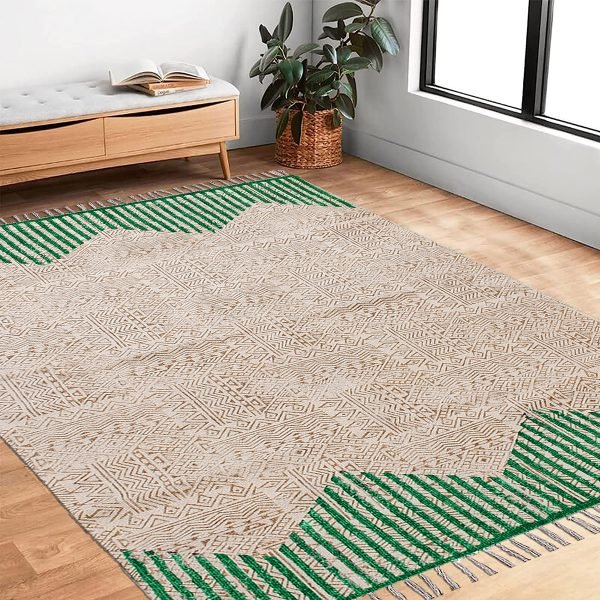 Handmade Cotton Block Printed Area Rug - Image 2