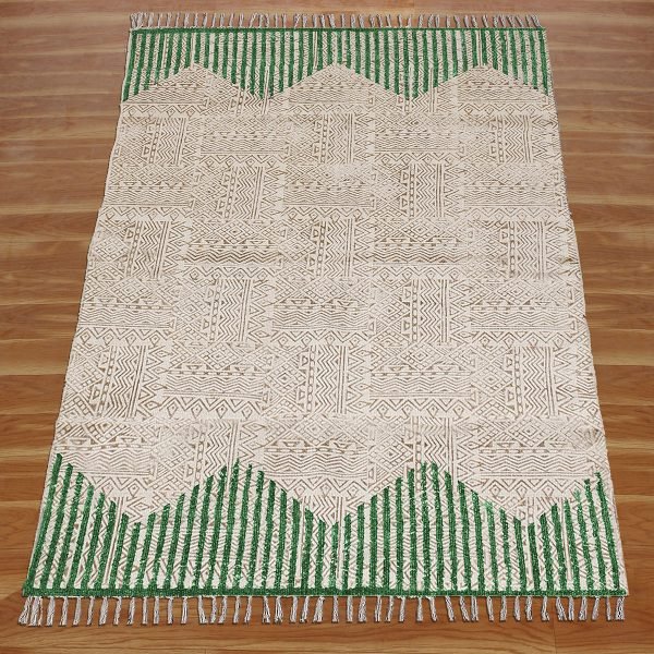 Handmade Cotton Block Printed Area Rug - Image 3