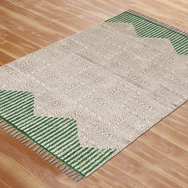 Handmade Cotton Block Printed Area Rug - Image 4