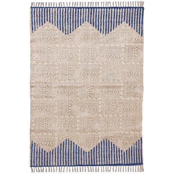 Handmade Geometric Cotton Blue Area Rug