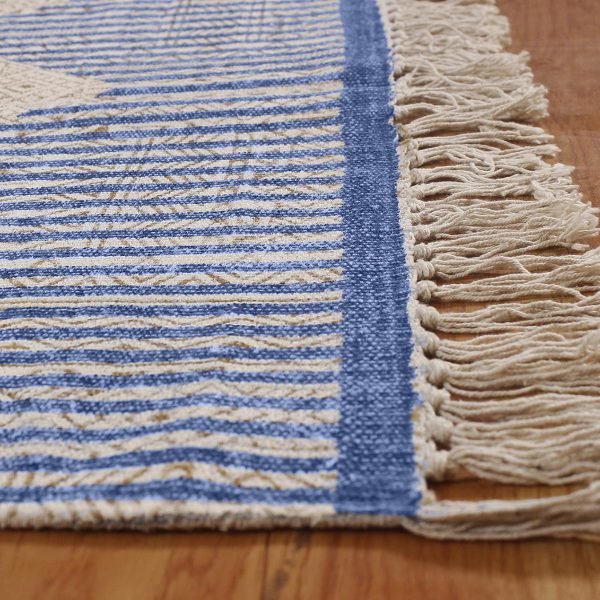 Handmade Geometric Cotton Blue Area Rug - Image 4