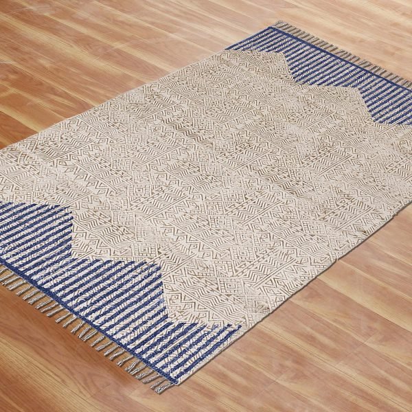 Handmade Geometric Cotton Blue Area Rug - Image 5
