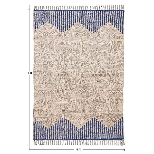 Handmade Geometric Cotton Blue Area Rug - Image 7