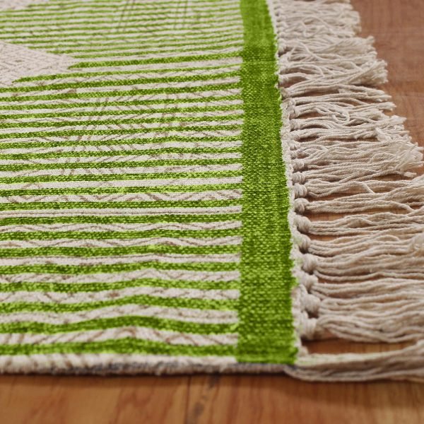 Cotton Hand Block Printed Green Area Rug - Image 4