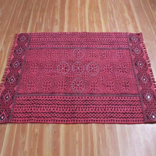 Handmade Cotton Red Geometric Home Decor Rug - Image 3
