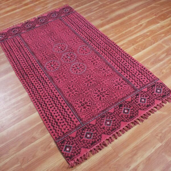 Handmade Cotton Red Geometric Home Decor Rug - Image 4
