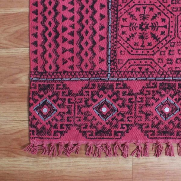 Handmade Cotton Red Geometric Home Decor Rug - Image 5