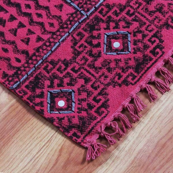 Handmade Cotton Red Geometric Home Decor Rug - Image 7