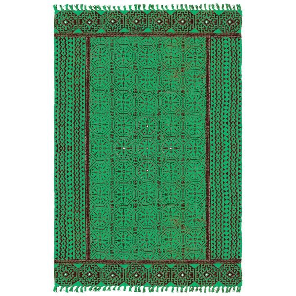 Green Hand Block Printed Cotton Rug