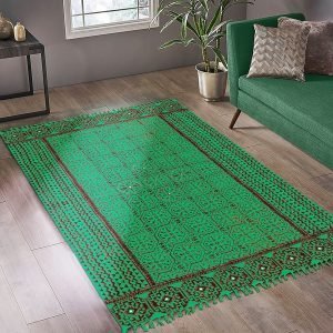 Green Hand Block Printed Cotton Rug