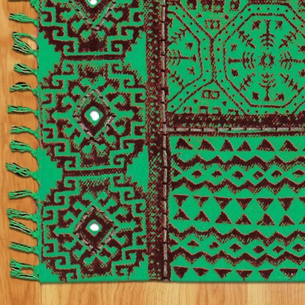 Green Hand Block Printed Cotton Rug - Image 5