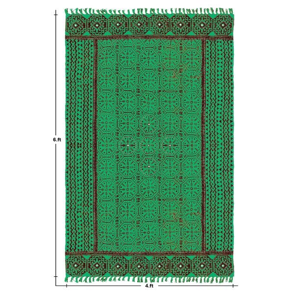 Green Hand Block Printed Cotton Rug - Image 7
