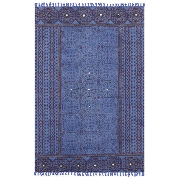 Cotton Blue Handmade Block Printed Rug
