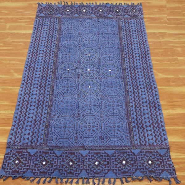 Cotton Blue Handmade Block Printed Rug - Image 3