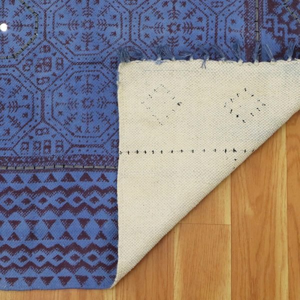 Cotton Blue Handmade Block Printed Rug - Image 5