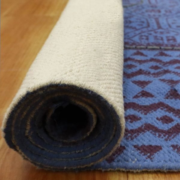 Cotton Blue Handmade Block Printed Rug - Image 6