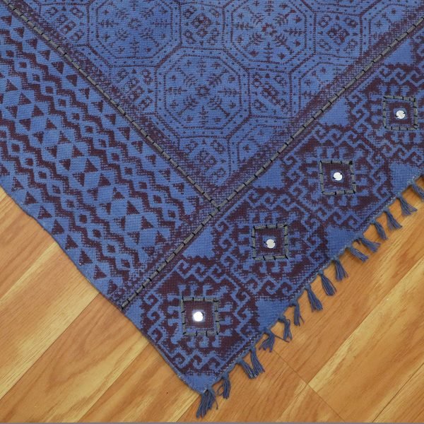 Cotton Blue Handmade Block Printed Rug - Image 7