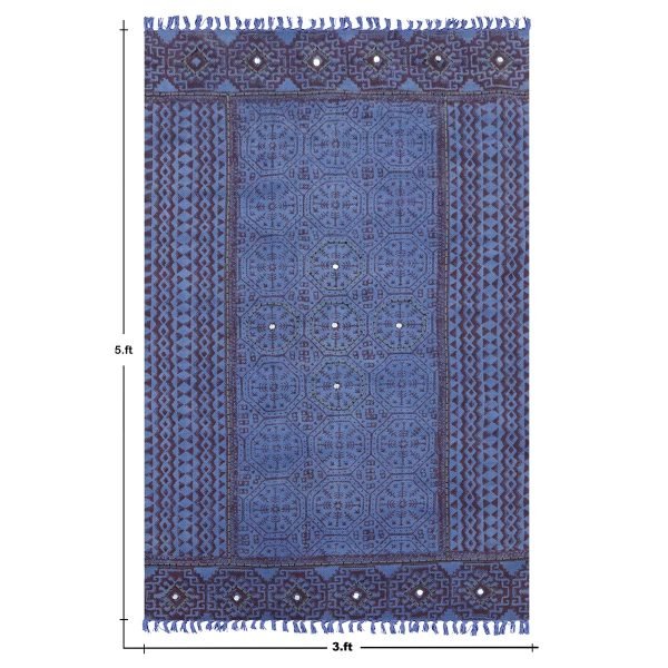 Cotton Blue Handmade Block Printed Rug - Image 8