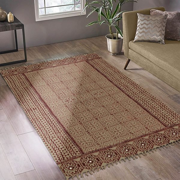 Cotton Geometric Brown Handmade Rug - Image 2