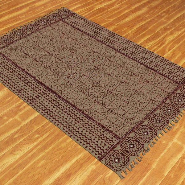 Cotton Geometric Brown Handmade Rug - Image 3